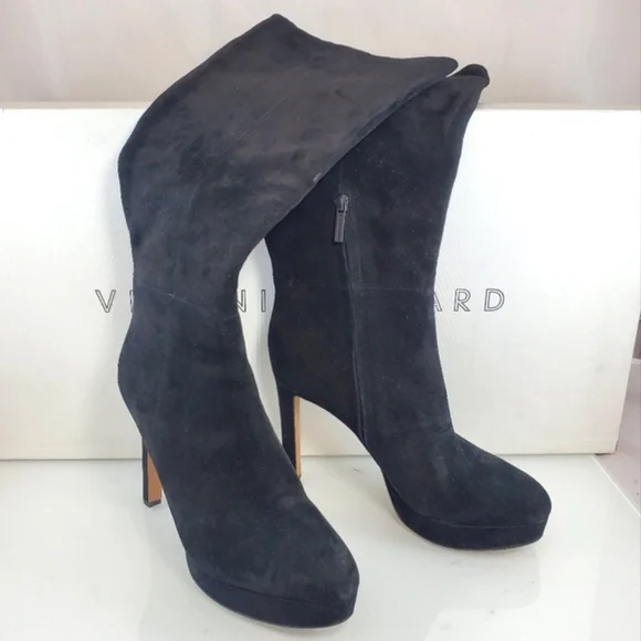 NWT$695 Veronica Beard Suede Dali Knee High Stiletto Heeled Boots in Black Sz 9 - Picture 5 of 16